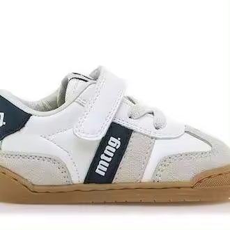 Zapatillas niño Mustang Free barefoot color modern white y losfo azul navy deportivos para peques calzado respetuoso con certificado vegano muy comodas y flexibles con cierre de tira adherente y elasticos - 1