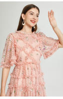 Vestido De Verano Para Mujer Elegante Con Estampado Corto Manga O-Neck Vestido A-Line Suave Estiramiento Poliéster Longitud De Rodilla Estilo Oficina Lady - details 8