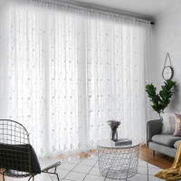 Cortina Blanca Con Patrón De Flor Estilo Romántico Dulce Translúcida De Gasa Para Decoración De Sala De Estar Hecha De Poliéster Tela De Voile Bordada - details 7