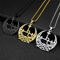 Collar Pendentivo De Luna Tríplice Y Pentagrama Para Hombres Y Mujeres En Acero Inoxidable Color Oro Joyería De Demonio Satán Lilith Para Fiesta - details 6