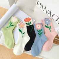 Calcetines De Mujer Estilo Japonés Coreano Dibujos Animados Flores Colores Caramelo Harajuku Kawaii Medio Tubo Calcetines Casuales Transpirables - details 0