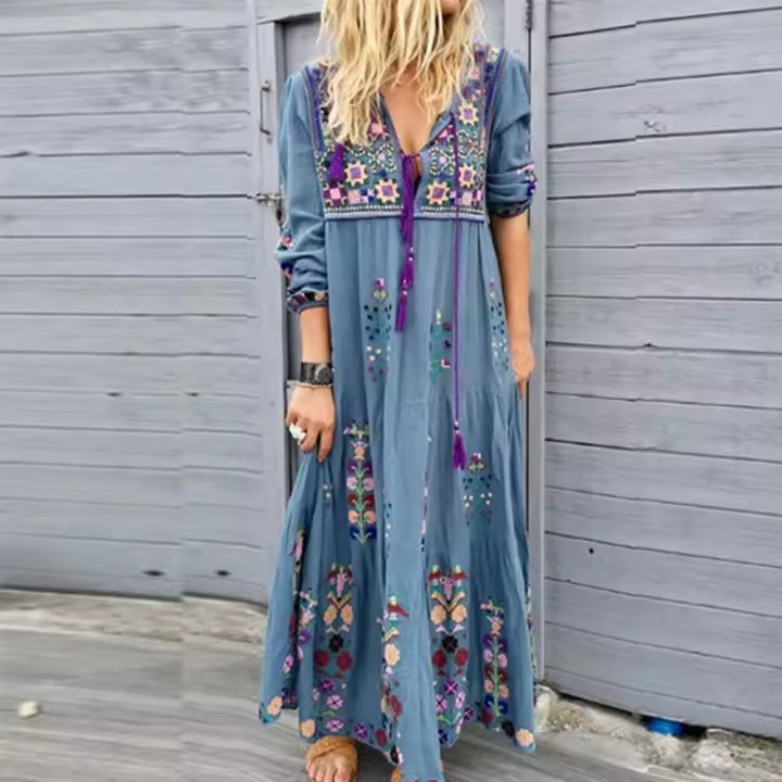 Vestido Largo Bohemio Para Mujer 2023 Otoño Playa Ropa Casual Elegante Maxi Vestido Floral Estilo Y2K Vestido De Talla Grande - 1