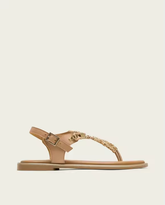 Porronet Sandalia Esclava Plana con Abalatorios Estela Mujer beige - 1