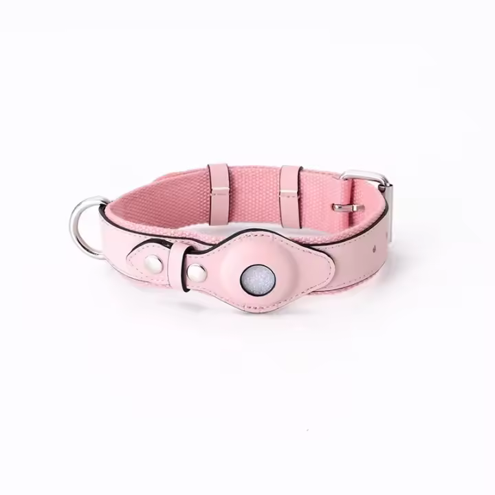 Collar De Cuero Para Perro Con Diseño De Lujo Ajustable Con Porta-Airtag Para Posicionamiento Cuello Del Gato Accesorios De Moda Para Mascotas - 1