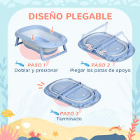 ZONEKIZ Juego de Bañera para Bebé Recién Nacido hasta 6 Años Plegable 40L con Cojín Almohadillas Antideslizantes Orificio de Drenaje y Agujero de Ducha 83x48x23,5 cm Azul - details 3