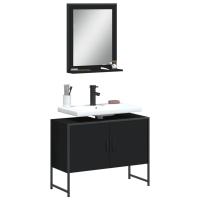 vidaXL Set de muebles de baño 2 pzas madera de ingeniería en color Roble Sonoma/Gris sonoma/Negro y más | almacenamiento funcional diseño moderno para baño dormitorio sala - details 2