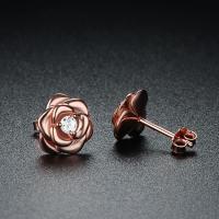 Pendientes Flor de Plata de Ley 925 para Mujer Niña Hipoalergénicos Rosa with Circonita Cúbica - details 3