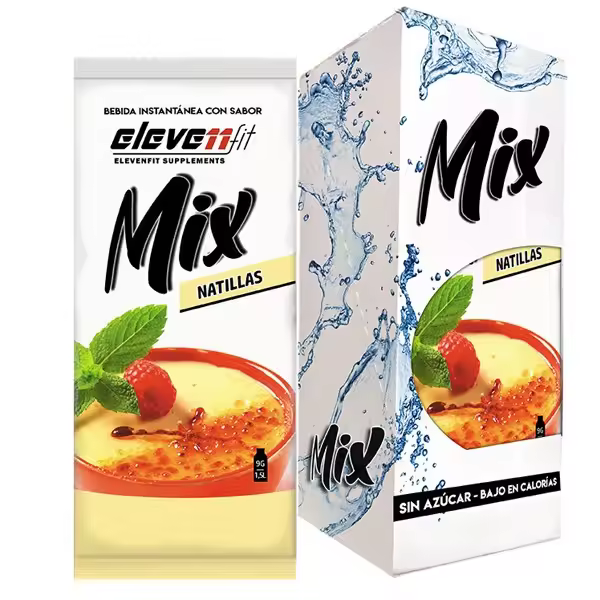 Eleven Fit Mix Instantáneo, Caja de 12 Sobres Sabor Natillas - Prepara 1.5L de Bebida Saludable - Sin Azúcar, Baja en Calorías y Carbohidratos - Ideal para Agua/Leche, Cocinar y Preparar Postres - Mejora tu Dieta - Apto para Adultos y Niños - 1