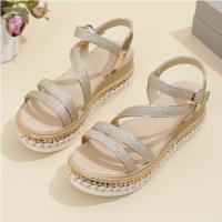 2025 Summer New Large Size Fish Mouth Buckle Wedge Heel Sandals Women Fashion Thick Bottom Shiny Women Sandals - details 11