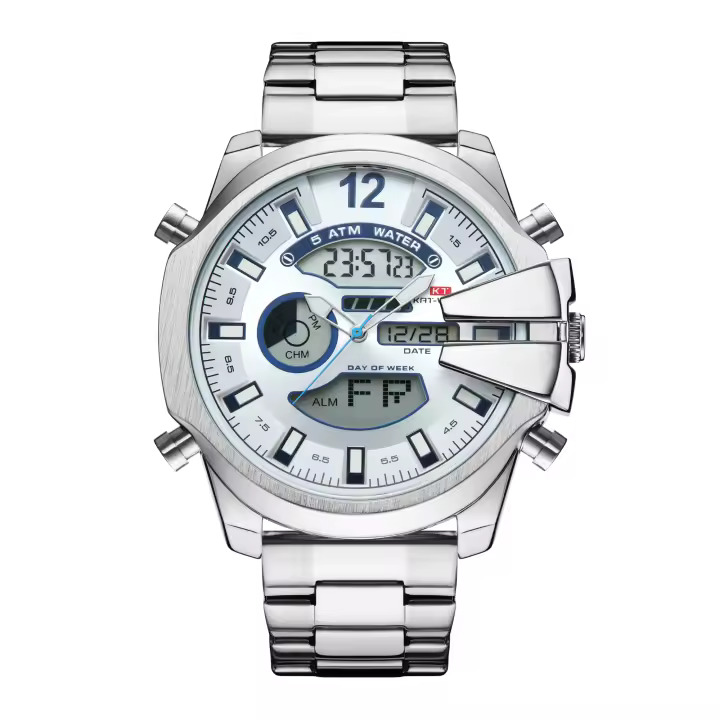 Reloj De Pulsera Para Hombre KAT-WACH Doble Pantalla En Acero Multicolor Con Luz LED Alarma Calendario Y Semana Display - 1