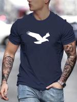Camiseta Casual De Verano Para Hombre Con Patrón De Águila Algodón 100% Cuello Redondo Manga Corta Transpirable T-Shirt Top - details 4