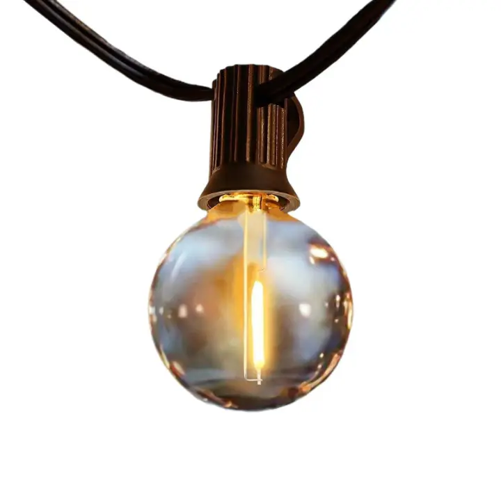 Luces de Cadena para Exterior-Tira de luces LED regulables para patio with bombilla de plástico G40 Globo, weatherproof Colgante para porche de patio trasero al Aire Libre (50 pies - 25 bombillas LED - 2 bombillas de repuesto) - 1