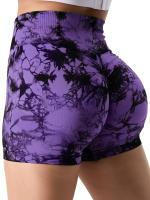 Shorts De Ciclismo De Yoga Para Mujer Cintura Alta Multicolor Tie-Dye Levantamiento De Caderas Sin Costuras Para Ejercicio Running Gimnasio - details 6
