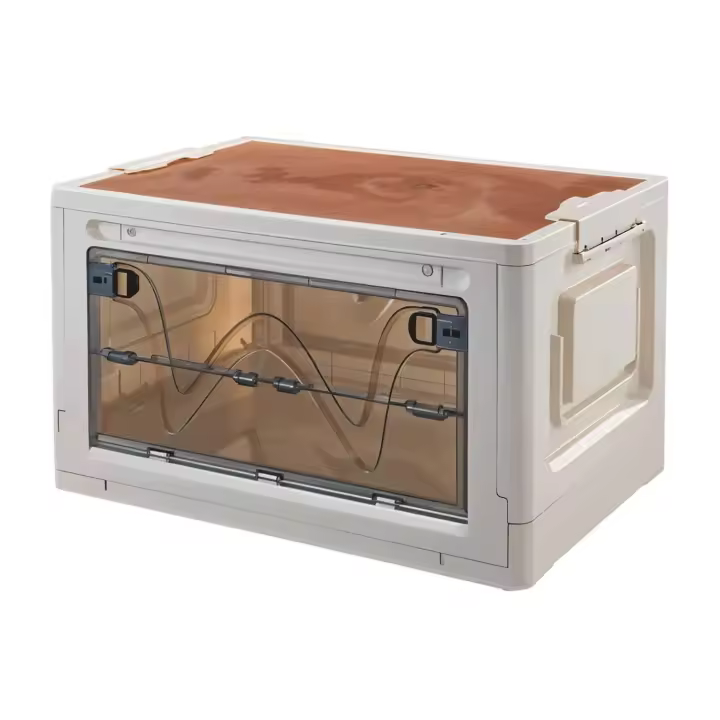 CAJA DE ALMACENAMIENTO PLEGABLE CON TAPA DE MADERA 47,5x35x28,5 CM - 1