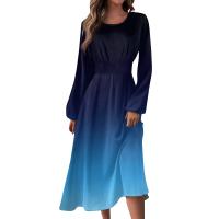 Vestido De Mujer Estilo Vintage Elegante Con Estampado Gradiente Cuello Redondo Manga Larga Ajustado Vestido De Otoño Moda Nueva - details 6