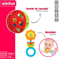 Winfun - Set 4 actividades bebé recién nacido, sonajero con mordedor, teléfono con luz y melodías, bola con sonajero y tentetieso, regalo para bebés, mayores de 0 meses - details 2