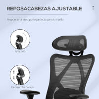 Vinsetto Silla de Oficina Giratoria con Reposabrazos 2D Silla Escritorio Regulable en Altura Reposacabezas Soporte Lumbar y Respaldo Alto Malla Transpirable 67x64x117-127 cm Negro - details 5