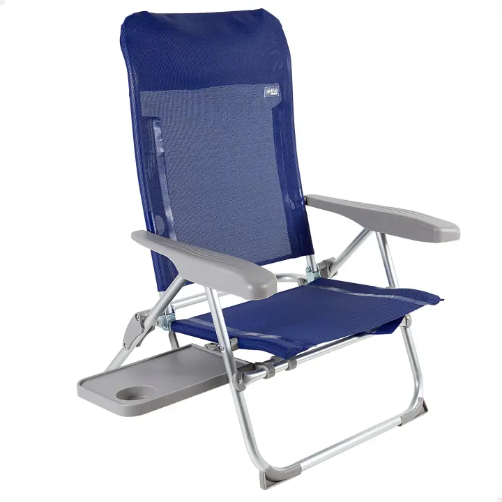 Silla de playa plegado slim multiposición y ativuelco Aktive, con mesa extraíble y asa transporte, medidas 47x57x89cm, de aluminio, peso máx. 110kg. - 1
