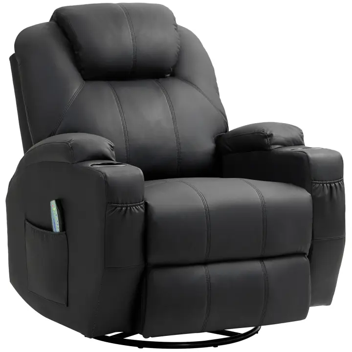 HOMCOM Sillón reclinable con función de masaje, Sillón TV eléctrico con función reclinable, Función balancín, Sillón de masaje giratorio con sistema de muelles, Mando a distancia, Portavasos y bolsillo lateral - 1