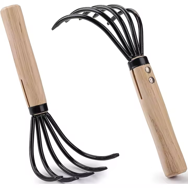 Garden Rakes Flower Rake with Ergonomic Handle Garden Hand Rake Small 5-Tine Garden Rake for Gardening Multi-Purpose Gardening Tool - 1