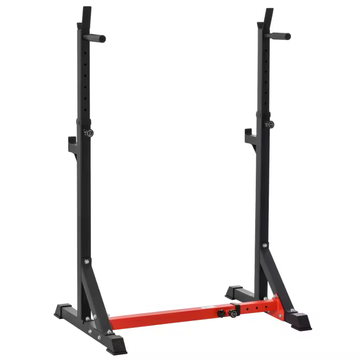 HOMCOM Soporte Ajustable para Barras de Pesas Estante Soporte Multifuncional para Ejercicios en Hogar y Oficina Carga 150 kg Altura Regulable de 121-171 cm Negro y Rojo - 1
