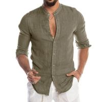 Camisa Casual Para Hombre De Manga Larga Cuello Erguido Color Sólido Material De Algodón Estilo Clásico Para Primavera Y Otoño - details 5