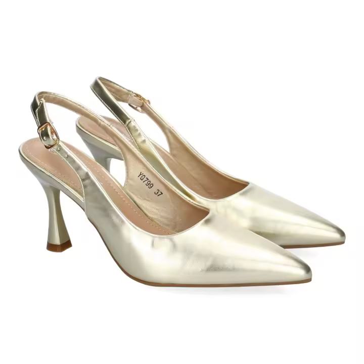 PuntoSalao Zapatos dorados de vestir tacón fino para mujer YG799 - 1