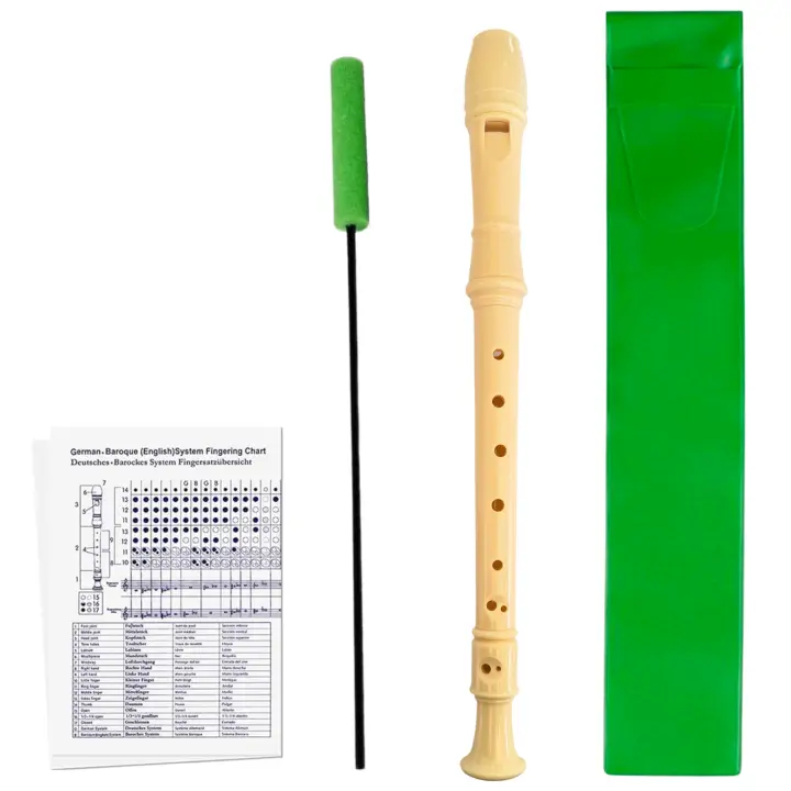 Pack Flauta Dulce Soprano con Limpiador Flauta Escolar, Tabla de Dedos y Funda Flauta Escolar Tipo Estuche de Color Verde. Flauta Escolar Para Principiantes y Niños. - 1