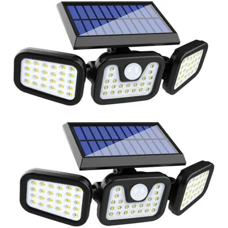 Luz solar para exteriores, (paquete de 2) 74 LED, resistente al agua IP65, iluminación de gran angular de 360°, luz solar con sensor de movimiento, para jardín, entrada - 1