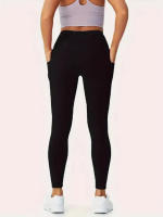 Leggings De Yoga Con Bolsillos Laterales Dobles Cintura Alta Control De Abdomen Pantalones Deportivos Casuales Transpirables Para Mujer - details 3