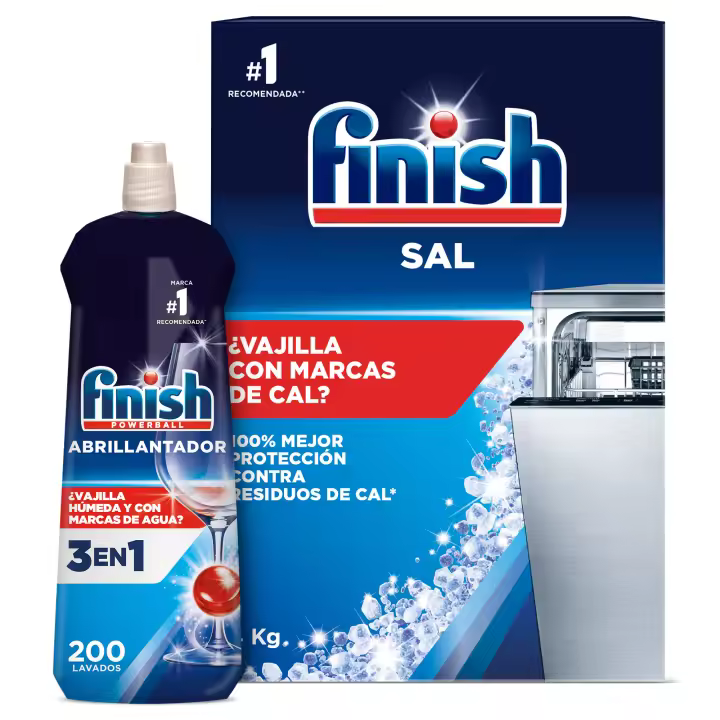 Finish Sal Lavavajillas 4kg + Abrillantador Lavavajillas Regular 800ml (200 lavados) - 1