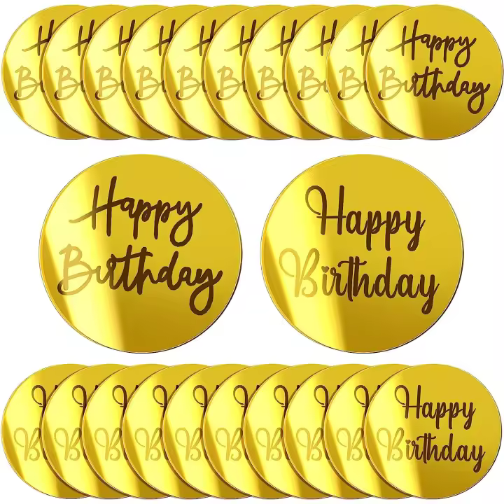 20pcs Discos De Tarta De Acrílico Toppers De Cupcake Espejo Redondos Engraved Para Cumpleaños Adornos De Pasteles - 1