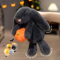 Muñeco De Peluche De Conejo Negro Con Calabaza Suave Para Halloween Truco O Trato Juguete De Oído De Osito Y Capa Peluche De Berenjena Para Adultos - details 11