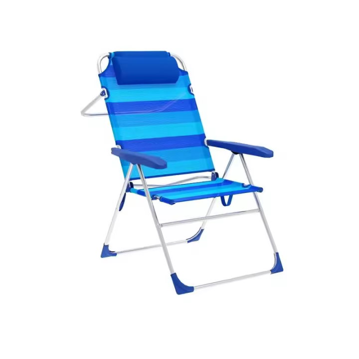 Marbueno Silla Plegable 5 Posiciones Aluminio con Cojin Rayas Azules Playa y Piscina 67X66X99 cm 10246 - 1