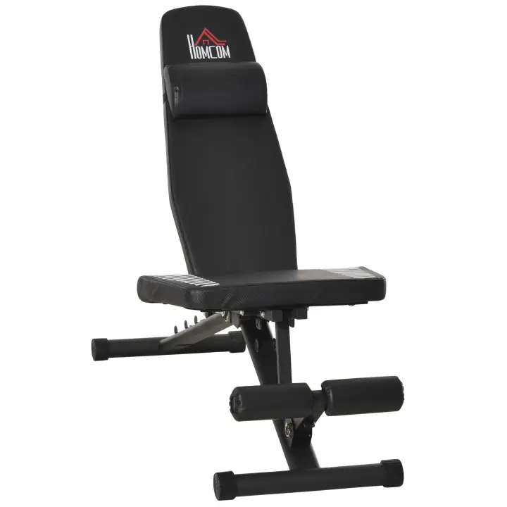 HOMCOM Banco de Pesas Plegable Banco Abdominales Ajustable con Respaldo Inclinable en 6 Posiciones y Reposacabezas para Entrenamiento de Cuerpo Completo Carga 120 kg Negro - 1