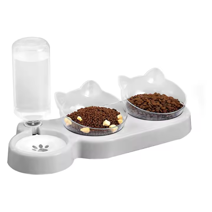 Tres Platos elevados para Comida y Agua para Gatos, comederos para mascotas with Bebe Automático - 1
