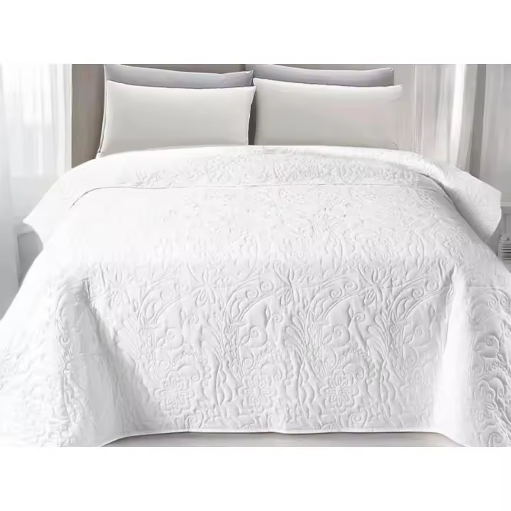 Colcha Bouti Blanca Reversible | Microfibra Tacto Suave | Diseño con Relieve Floral | 190x240 y 240x260 cm | Ideal Hogar, Hostales y Hoteles - 1