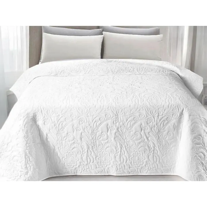 Colcha Bouti Blanca Reversible | Microfibra Tacto Suave | Diseño con Relieve Floral | 190x240 y 240x260 cm | Ideal Hogar, Hostales y Hoteles - 1