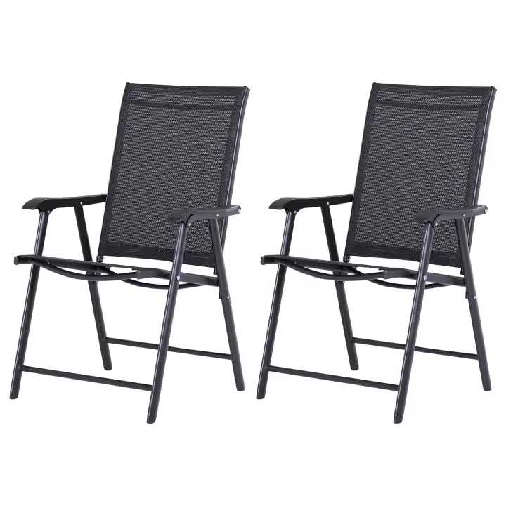 Outsunny Conjunto de 2 Sillas Plegables para Exterior con Reposabrazos Sillas para Balcones Jardín Terraza Metal Texteline Carga 100kg 58x64x94 cm - 1