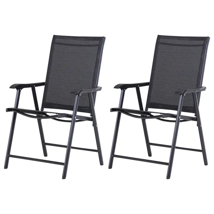 Outsunny Conjunto de 2 Sillas Plegables para Exterior con Reposabrazos Sillas para Balcones Jardín Terraza Metal Texteline Carga 100kg 58x64x94 cm - 1
