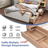 Cama Doble Moderna Roble/Blanco 160 × 200 cm-Con 2 Cajones, 2 tocadores, Luz de Lectura with Carga USB (Sin Colchón) - details 6