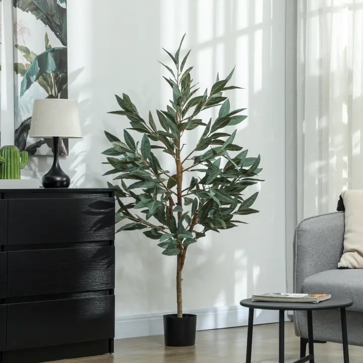 HOMCOM Árbol Artificial de Perenne Planta Artificial Decorativa Grande Decoración para Hogar Oficina Balcón Dormitorio Verde - 1