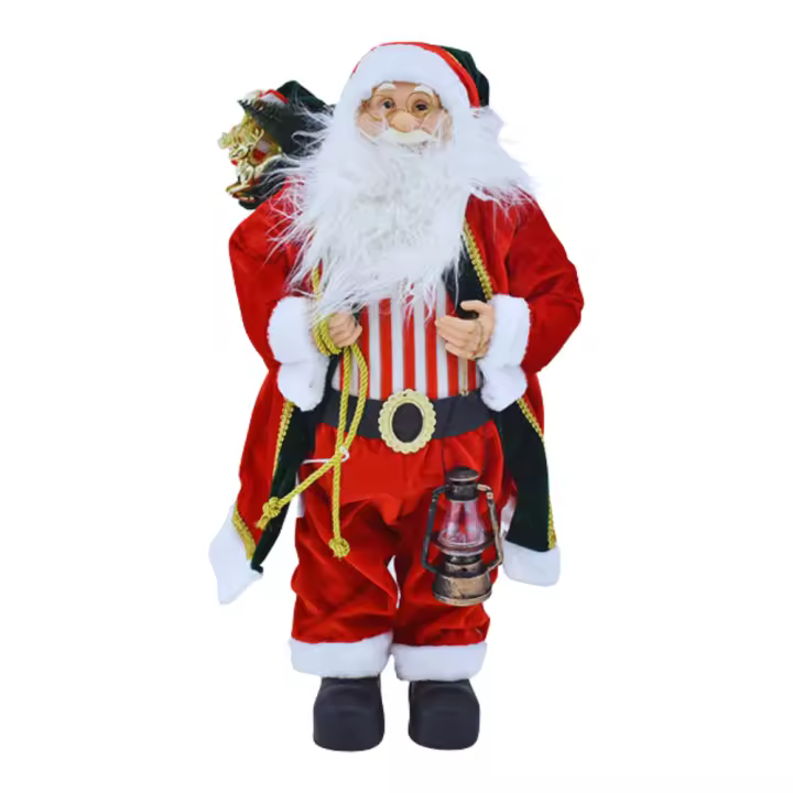 Papá Noel decorativo 100H cm en elegante traje Rojo con interior y Bolsa de regalo - 1