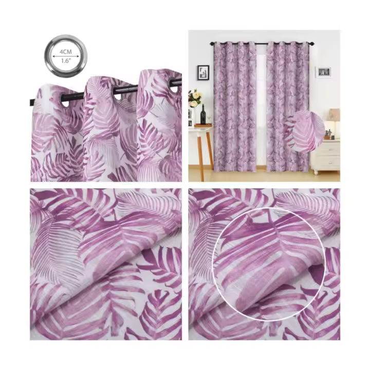 Pack 2 Cortina de salón / habitación estampado hojas estiloso , novedoso y elegante estampado hojas de 140 x 260 cm - 1