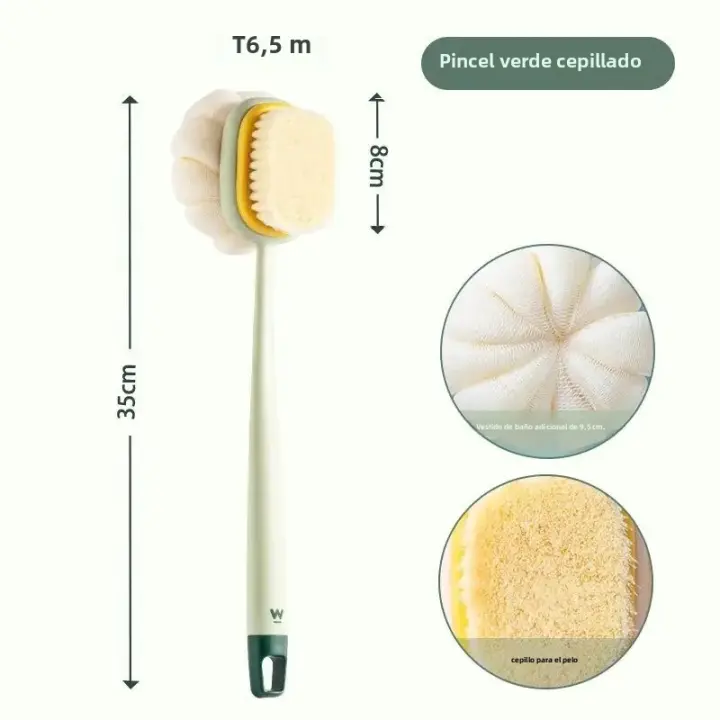 Cepillo De Baño De Esponja Rosa Con Pelo Largo Y Suave Doble Cara Herramienta Exfoliante Para Lavar Y Raspar La Espalda En El Ducha - 1