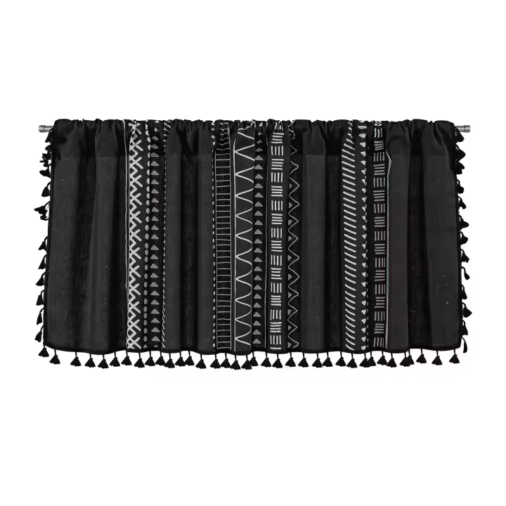 Cortina Bohemia Vintage Con Borlas Valance Corta Translúcida Para Cocina Sala De Estar Dormitorio Con Bolsillo Para Rodillo - 1
