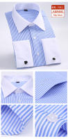 Camisa Larga De Cuello Alto Para Hombre Con Mangas Largas Y Faldones Franceses Para Primavera Otoño Negocios Sociales Banquetes Color Sólido Rayas Cómodo 6XL - details 8