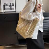 Bolso de mano de gran capacidad para mujer, bolsa de hombro tejida a mano, fresca, Rural, de hierba, de verano - details 2