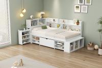 Cama Infantil Individual 90x200 cm Multifunción en Blanco - Con Cajones, Estantería y Armaro Integrados, Gran Capacidad de Almacenamiento, Estructura en Madera de Pino y Somier Robust-Sin Colchón Incluido - details 4