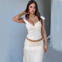 Conjunto Elegante De Dos Piezas Candyhot Para Mujer Con Cuello Abierto Y Nudo Twist Camiseta Elástica Y Falda De Encaje Sexy Y Club Para Todas Las Estaciones - details 7